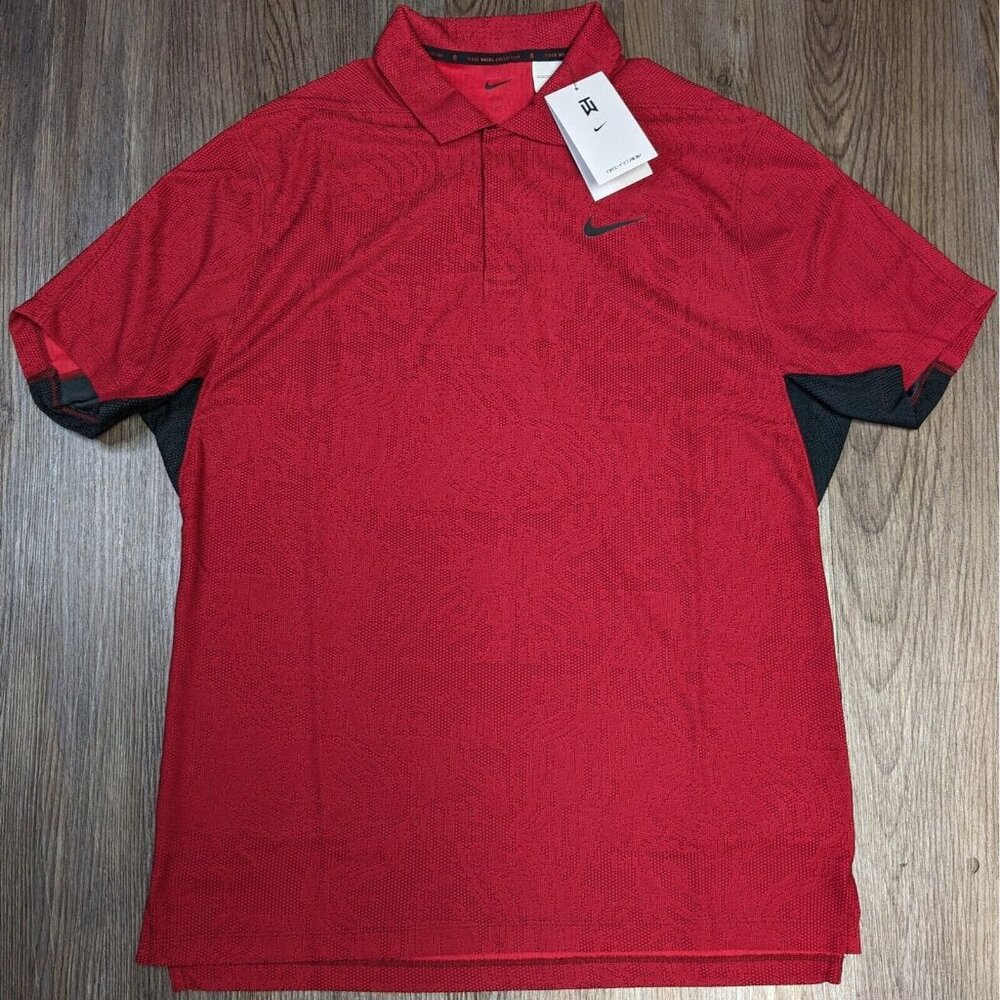 Nike Tiger Woods TW 25th Anniversary Custom Red Jacquard Polo Shirt DH0711-687